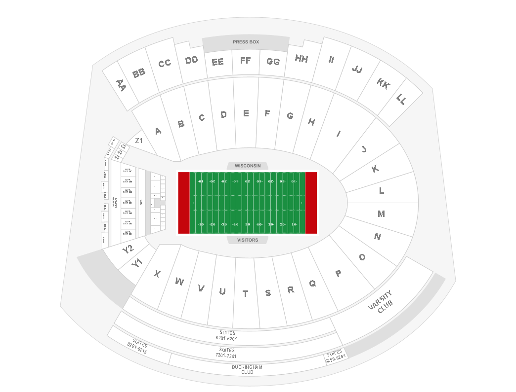 Venue seating chart for Wisconsin Badgers Football for reference only