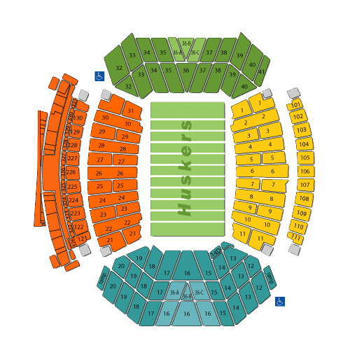 Nebraska Cornhuskers Football vs. UCLA Bruins Football Seat Map