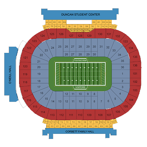 Notre Dame Fighting Irish Football vs. Virginia Cavaliers Football Seat Map