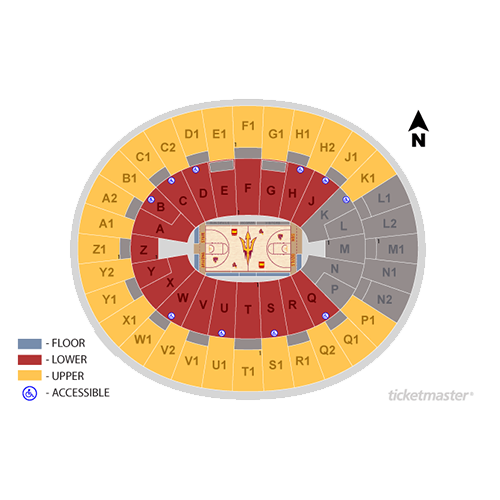 Venue seating chart for Arizona State Sun Devils Women's Volleyball for reference only