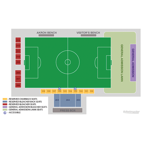Seat map for Akron Zips Mens Soccer vs. Robert Morris Colonials Mens Soccer