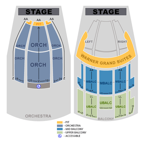 Warner Theater Seating Chart With Seat Numbers | Elcho Table