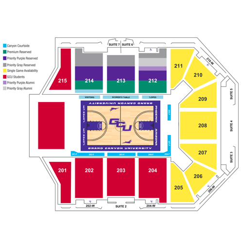 Seat Map for Grand Canyon University Lopes Womens Basketball vs. New Mexico Lobos Womens Basketball